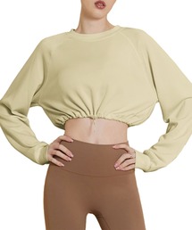 HYSSHOP(エイチワイエスショップ)のレディース 長袖クロップド丈ドローコードヨガウェアピラティストップス(その他トップス)