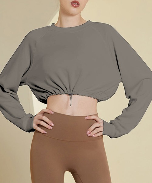 HYSSHOP（エイチワイエスショップ）の「レディース 長袖クロップド丈ドローコードヨガウェアピラティストップス[トレーニングウェア/ジムウェア/ピラティスウェア]（その他トップス・レディース・ブラック/オフホワイト/ベージュ/ターコイズブルー/グレー系その他・S/M/L）」の3枚目の写真