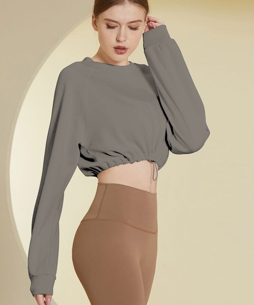 セール】レディース 長袖クロップド丈ドローコードヨガウェア
