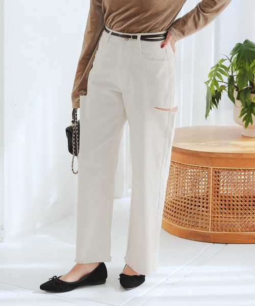 Petitle（プチレ）の「低身長向けサイズ 選べる2タイプ 裾フリンジストレートデニムパンツ（デニムパンツ・レディース・ライトブルー/ブルー系/ブルー系1/インディゴブルー/ホワイト/ホワイト系/その他1/アイボリー系/その他/アイボリー系1・PL/PM/PS/LP/MP/SP）」の13枚目の写真