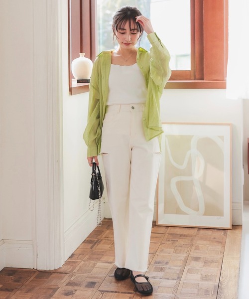 Petitle（プチレ）の「低身長向けサイズ 選べる2タイプ 裾フリンジストレートデニムパンツ（デニムパンツ・レディース・ライトブルー/ブルー系/ブルー系1/インディゴブルー/ホワイト/ホワイト系/その他1/アイボリー系/その他/アイボリー系1・PL/PM/PS/LP/MP/SP）」の17枚目の写真