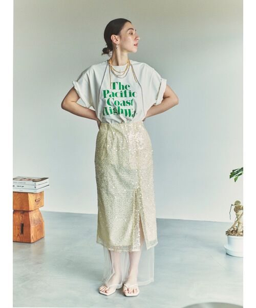 Ungrid(アングリッド)の「ミドル丈スパンコールスカート(スカート・レディース・アイボリー/ブラック・FREE)」の4枚目の写真