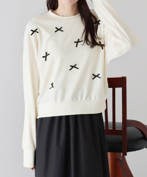 BLUEEAST（ブルーイースト）の「チビリボンカットソー（Tシャツ/カットソー・レディース・ピンク/ブラック/アイボリー・MEDIUM）」の2枚目の写真