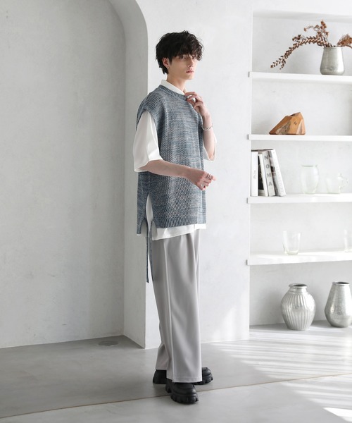 ETELIO（エテリオ）の「サイドレース透かし編みメランジメッシュベスト（ベスト・メンズ・ワイン系/グレー系/ブルー系/ブラック系・S/M/L）」の6枚目の写真