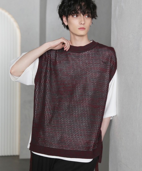 ETELIO（エテリオ）の「サイドレース透かし編みメランジメッシュベスト（ベスト・メンズ・ワイン系/グレー系/ブルー系/ブラック系・S/M/L）」の10枚目の写真