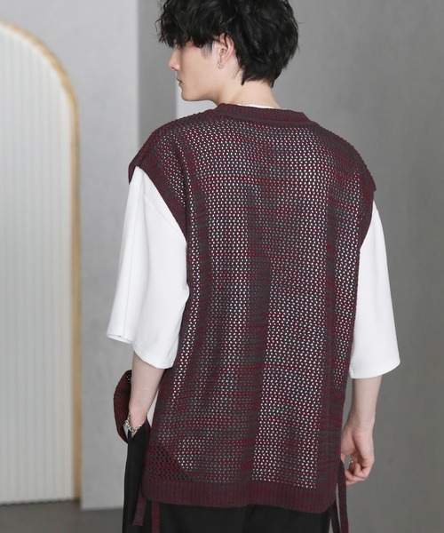 ETELIO（エテリオ）の「サイドレース透かし編みメランジメッシュベスト（ベスト・メンズ・ワイン系/グレー系/ブルー系/ブラック系・S/M/L）」の11枚目の写真