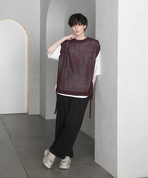 ETELIO（エテリオ）の「サイドレース透かし編みメランジメッシュベスト（ベスト・メンズ・ワイン系/グレー系/ブルー系/ブラック系・S/M/L）」の13枚目の写真