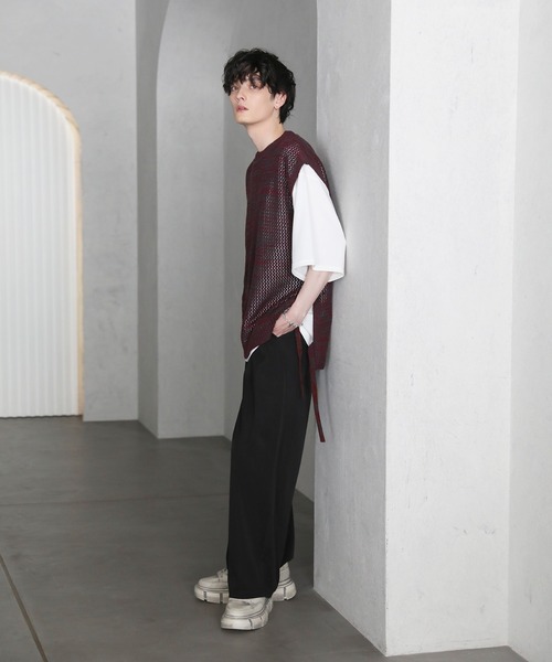 ETELIO（エテリオ）の「サイドレース透かし編みメランジメッシュベスト（ベスト・メンズ・ワイン系/グレー系/ブルー系/ブラック系・S/M/L）」の14枚目の写真