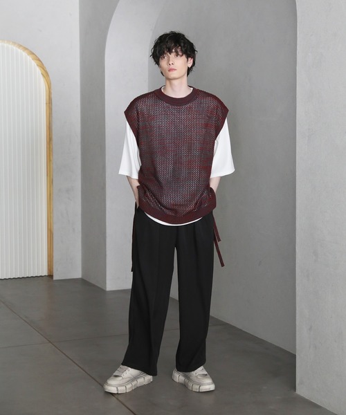 ETELIO（エテリオ）の「サイドレース透かし編みメランジメッシュベスト（ベスト・メンズ・ワイン系/グレー系/ブルー系/ブラック系・S/M/L）」の15枚目の写真