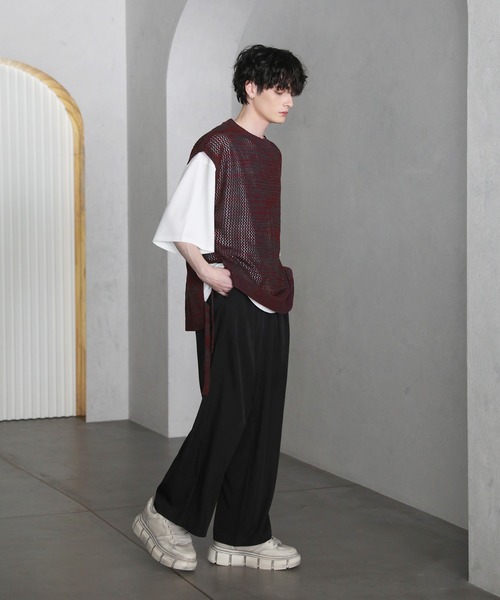 ETELIO（エテリオ）の「サイドレース透かし編みメランジメッシュベスト（ベスト・メンズ・ワイン系/グレー系/ブルー系/ブラック系・S/M/L）」の16枚目の写真