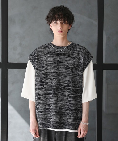 ETELIO（エテリオ）の「サイドレース透かし編みメランジメッシュベスト（ベスト・メンズ・ワイン系/グレー系/ブルー系/ブラック系・S/M/L）」の21枚目の写真