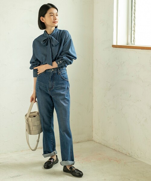 coen（コーエン）の「2WAYボウタイデニムシャツブラウス（シャツ/ブラウス・レディース・コバルトブルー/ブラック・M/L）」の4枚目の写真