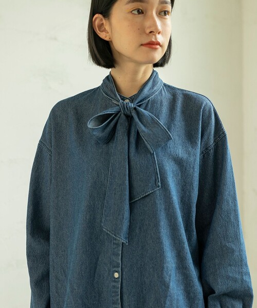 coen（コーエン）の「2WAYボウタイデニムシャツブラウス（シャツ/ブラウス・レディース・コバルトブルー/ブラック・M/L）」の6枚目の写真