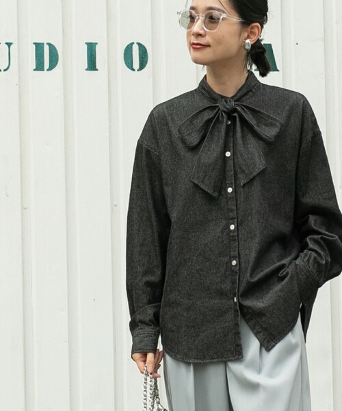 coen（コーエン）の「2WAYボウタイデニムシャツブラウス（シャツ/ブラウス・レディース・コバルトブルー/ブラック・M/L）」の12枚目の写真