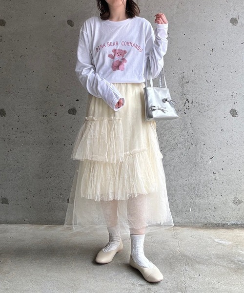 cuorequal(クオレコール)の「ベアプリントロングTシャツ(Tシャツ/カットソー・レディース・ホワイト・MEDIUM/LARGE)」の2枚目の写真