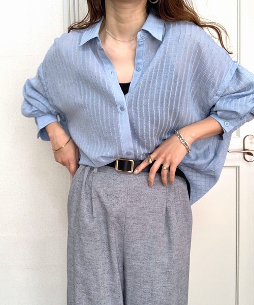 Q（キュー）の「シアーマルチwayシャツ（シャツ/ブラウス・レディース・ブラック/ライトブルー・MEDIUM）」の3枚目の写真