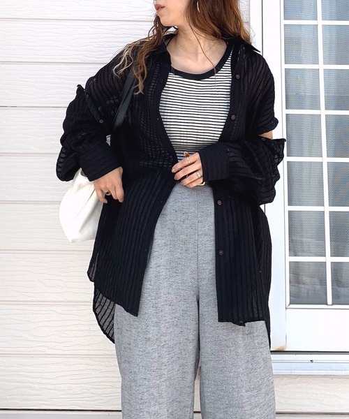 Q（キュー）の「シアーマルチwayシャツ（シャツ/ブラウス・レディース・ブラック/ライトブルー・MEDIUM）」の20枚目の写真