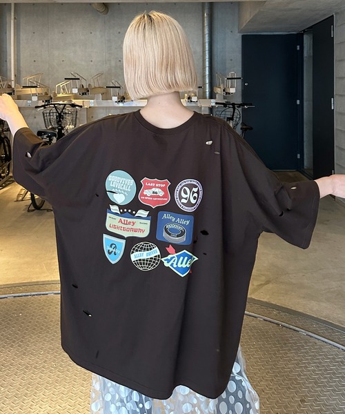 Alley by w closet(アリーバイダブルクローゼット)の「【Alley】プリントダメージTEE(Tシャツ/カットソー・レディース・ターコイズブルー/オフホワイト/スミクロ・FREE)」の2枚目の写真