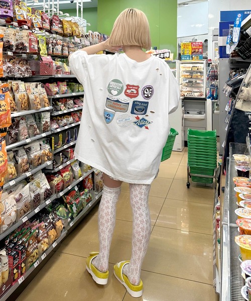 Alley by w closet(アリーバイダブルクローゼット)の「【Alley】プリントダメージTEE(Tシャツ/カットソー・レディース・ターコイズブルー/オフホワイト/スミクロ・FREE)」の4枚目の写真