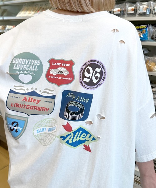 Alley by w closet(アリーバイダブルクローゼット)の「【Alley】プリントダメージTEE(Tシャツ/カットソー・レディース・ターコイズブルー/オフホワイト/スミクロ・FREE)」の6枚目の写真