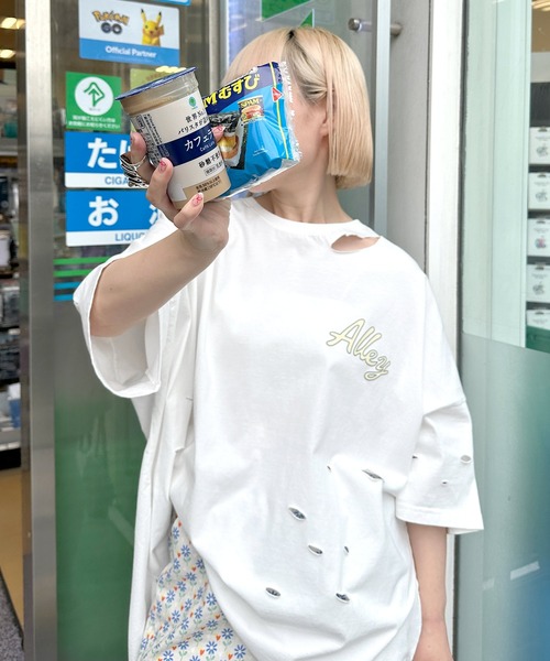 Alley by w closet(アリーバイダブルクローゼット)の「【Alley】プリントダメージTEE(Tシャツ/カットソー・レディース・ターコイズブルー/オフホワイト/スミクロ・FREE)」の10枚目の写真