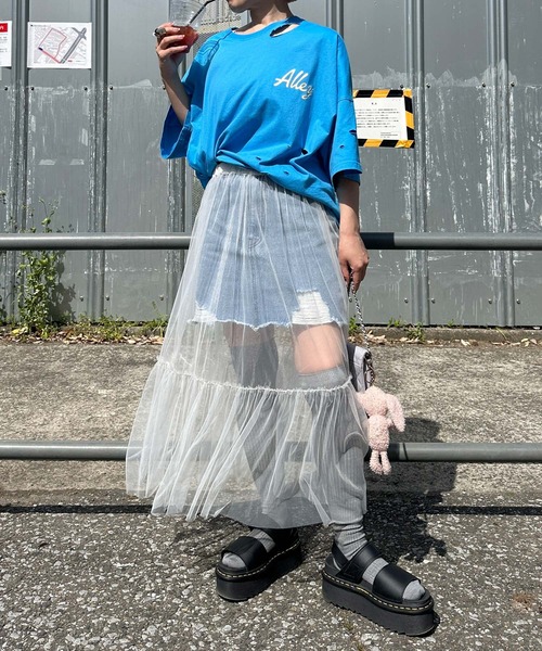 Alley by w closet(アリーバイダブルクローゼット)の「【Alley】プリントダメージTEE(Tシャツ/カットソー・レディース・ターコイズブルー/オフホワイト/スミクロ・FREE)」の12枚目の写真