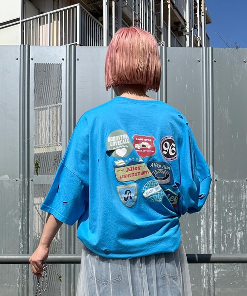 Alley by w closet(アリーバイダブルクローゼット)の「【Alley】プリントダメージTEE(Tシャツ/カットソー・レディース・ターコイズブルー/オフホワイト/スミクロ・FREE)」の14枚目の写真