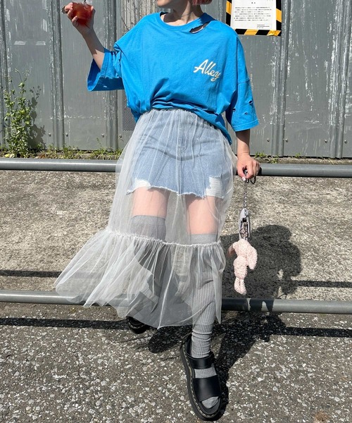 Alley by w closet(アリーバイダブルクローゼット)の「【Alley】プリントダメージTEE(Tシャツ/カットソー・レディース・ターコイズブルー/オフホワイト/スミクロ・FREE)」の15枚目の写真