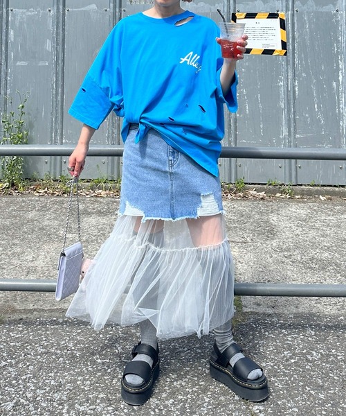 Alley by w closet(アリーバイダブルクローゼット)の「【Alley】プリントダメージTEE(Tシャツ/カットソー・レディース・ターコイズブルー/オフホワイト/スミクロ・FREE)」の17枚目の写真