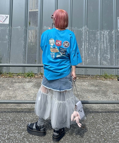 Alley by w closet(アリーバイダブルクローゼット)の「【Alley】プリントダメージTEE(Tシャツ/カットソー・レディース・ターコイズブルー/オフホワイト/スミクロ・FREE)」の18枚目の写真
