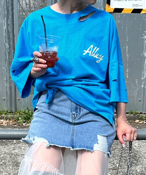 Alley by w closet(アリーバイダブルクローゼット)の「【Alley】プリントダメージTEE(Tシャツ/カットソー・レディース・ターコイズブルー/オフホワイト/スミクロ・FREE)」の19枚目の写真