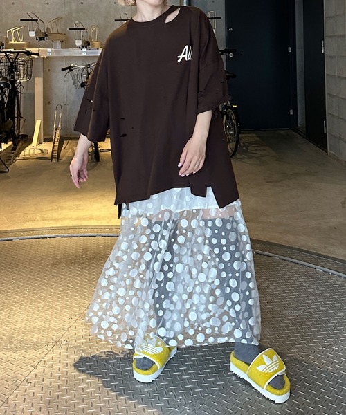 Alley by w closet(アリーバイダブルクローゼット)の「【Alley】プリントダメージTEE(Tシャツ/カットソー・レディース・ターコイズブルー/オフホワイト/スミクロ・FREE)」の20枚目の写真