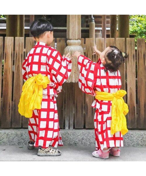 p.premier（ピードットプルミエ）の「BIG格子柄２WAY浴衣（浴衣・キッズ・レッド/ブラック/ターコイズブルー・120/110/100/90/140/130）」の7枚目の写真