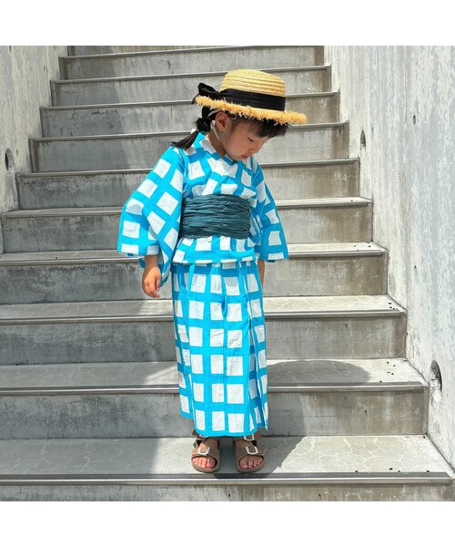 p.premier（ピードットプルミエ）の「BIG格子柄２WAY浴衣（浴衣・キッズ・レッド/ブラック/ターコイズブルー・120/110/100/90/140/130）」の8枚目の写真