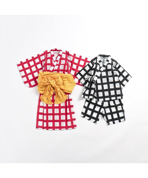 p.premier（ピードットプルミエ）の「BIG格子柄２WAY浴衣（浴衣・キッズ・レッド/ブラック/ターコイズブルー・120/110/100/90/140/130）」の10枚目の写真