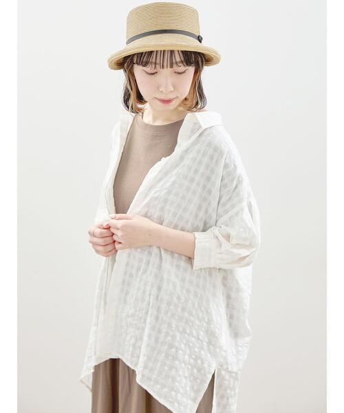 Samansa Mos2（サマンサ モスモス）の「シャドーチェックシャツチュニック（シャツ/ブラウス・レディース・ミント/ブラック/ブルー/オフホワイト・F）」の2枚目の写真