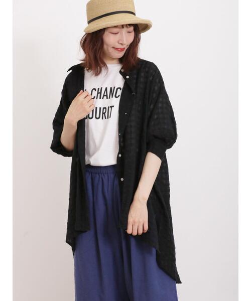 Samansa Mos2（サマンサ モスモス）の「シャドーチェックシャツチュニック（シャツ/ブラウス・レディース・ミント/ブラック/ブルー/オフホワイト・F）」の3枚目の写真