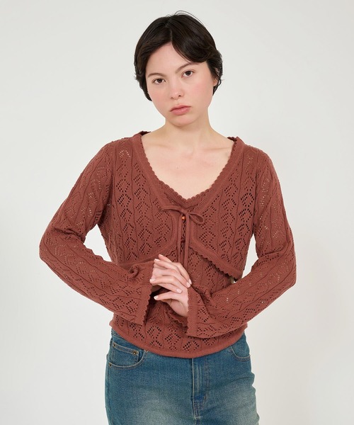 TINA:JOJUN(ティーナジョジュン)の「透かし編み カントリーライクカーディガン TINA:JOJUN(カーディガン/ボレロ・レディース・ブラウン系その他/クリーム・M)」の1枚目の写真