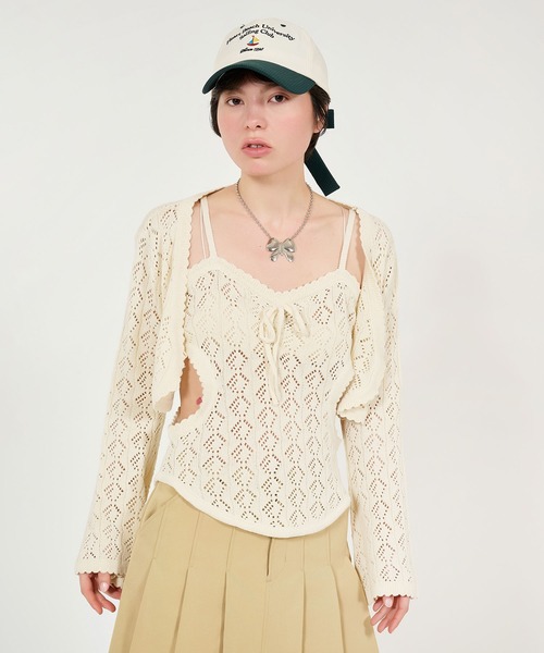 TINA:JOJUN(ティーナジョジュン)の「透かし編み カントリーライクカーディガン TINA:JOJUN(カーディガン/ボレロ・レディース・ブラウン系その他/クリーム・M)」の2枚目の写真