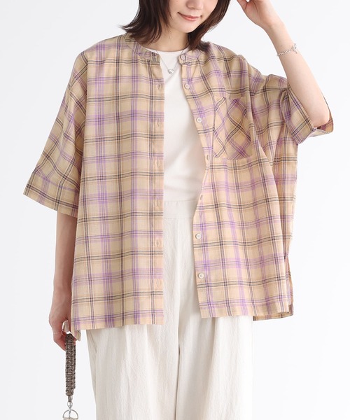 n'OrLABEL(ノアールレーベル)の「『マドラスチェック柄シャツ』(シャツ/ブラウス・レディース・ネイビー/ベージュ・FREE)」の2枚目の写真