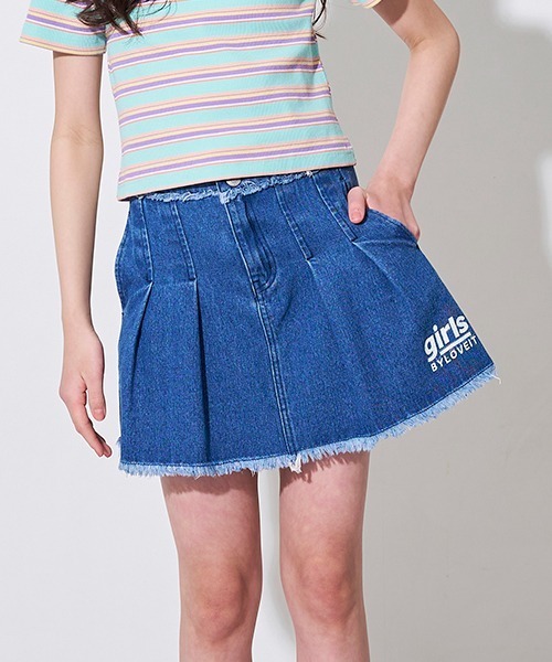 by LOVEiT(バイラビット)の「フリンジデニムスカート(デニムスカート・キッズ・オフホワイト/ライム/ブルー・130cm/140cm/150cm/160cm/120cm)」の3枚目の写真