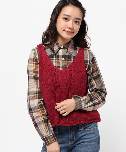 Kastane（カスタネ）の「ニットベスト（パーカー・レディース・アイボリー/カーキ/レッド・FREE）」の3枚目の写真