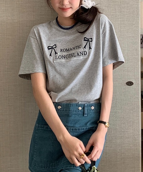 gossip!ロサンゼルス(ゴシップロサンゼルス)の「Y2K ラウンドネックリボン刺繍綿Tシャツ(Tシャツ/カットソー・レディース・オフホワイト/グレー・FREE)」の16枚目の写真