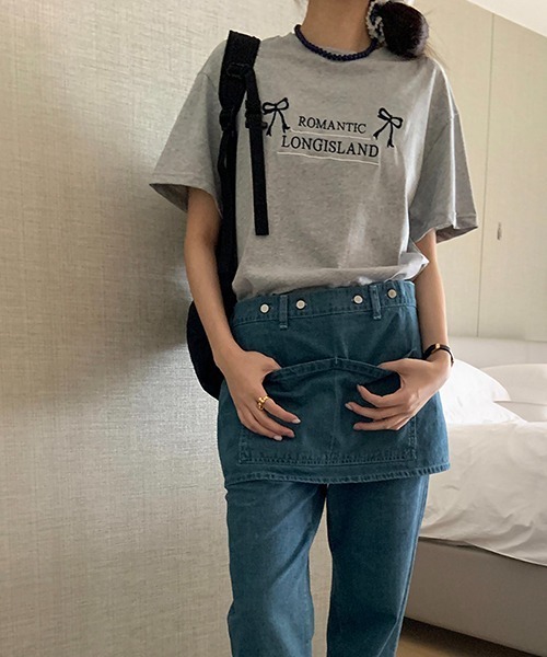 gossip!ロサンゼルス(ゴシップロサンゼルス)の「Y2K ラウンドネックリボン刺繍綿Tシャツ(Tシャツ/カットソー・レディース・オフホワイト/グレー・FREE)」の17枚目の写真
