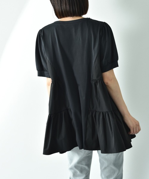 INTERPLANET（インタープラネット）の「シルケット天竺ギャザーデザインプルオーバー（Tシャツ/カットソー・レディース・オフホワイト/ブラック・FREE）」の6枚目の写真