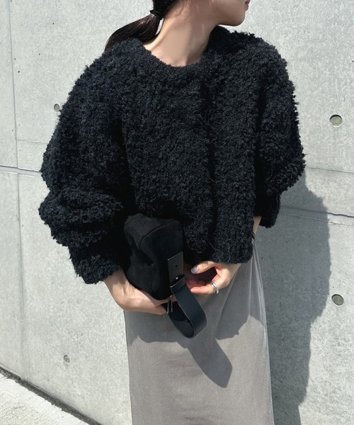 select MOCA by son(セレクトモカバイソン)の「ループヤーンニットショートカーディガン(カーディガン/ボレロ・レディース・グレー/グレイッシュベージュ/カーキ/ベージュ/ブラック・FREE)」の2枚目の写真