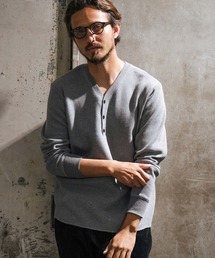 mlt4791-heavy waffle henley neck cut sew カットソー
