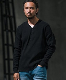 mlt4791-heavy waffle henley neck cut sew カットソー