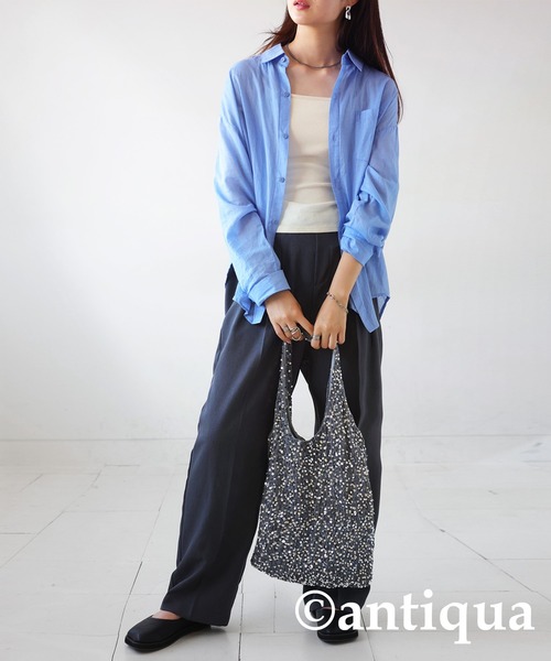 antiqua(アンティカ)の「スパンコールバッグ(トートバッグ・レディース・ネイビー/グレー・ONESIZE)」の5枚目の写真