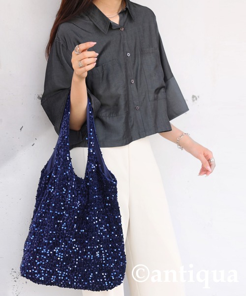 antiqua(アンティカ)の「スパンコールバッグ(トートバッグ・レディース・ネイビー/グレー・ONESIZE)」の8枚目の写真